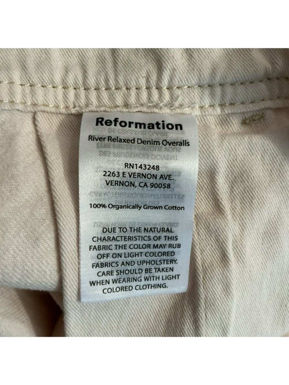 Reformation River Relaxed Organic Cotton Wide Leg Overalls Womens 6 Off-White - Picture 10 of 12